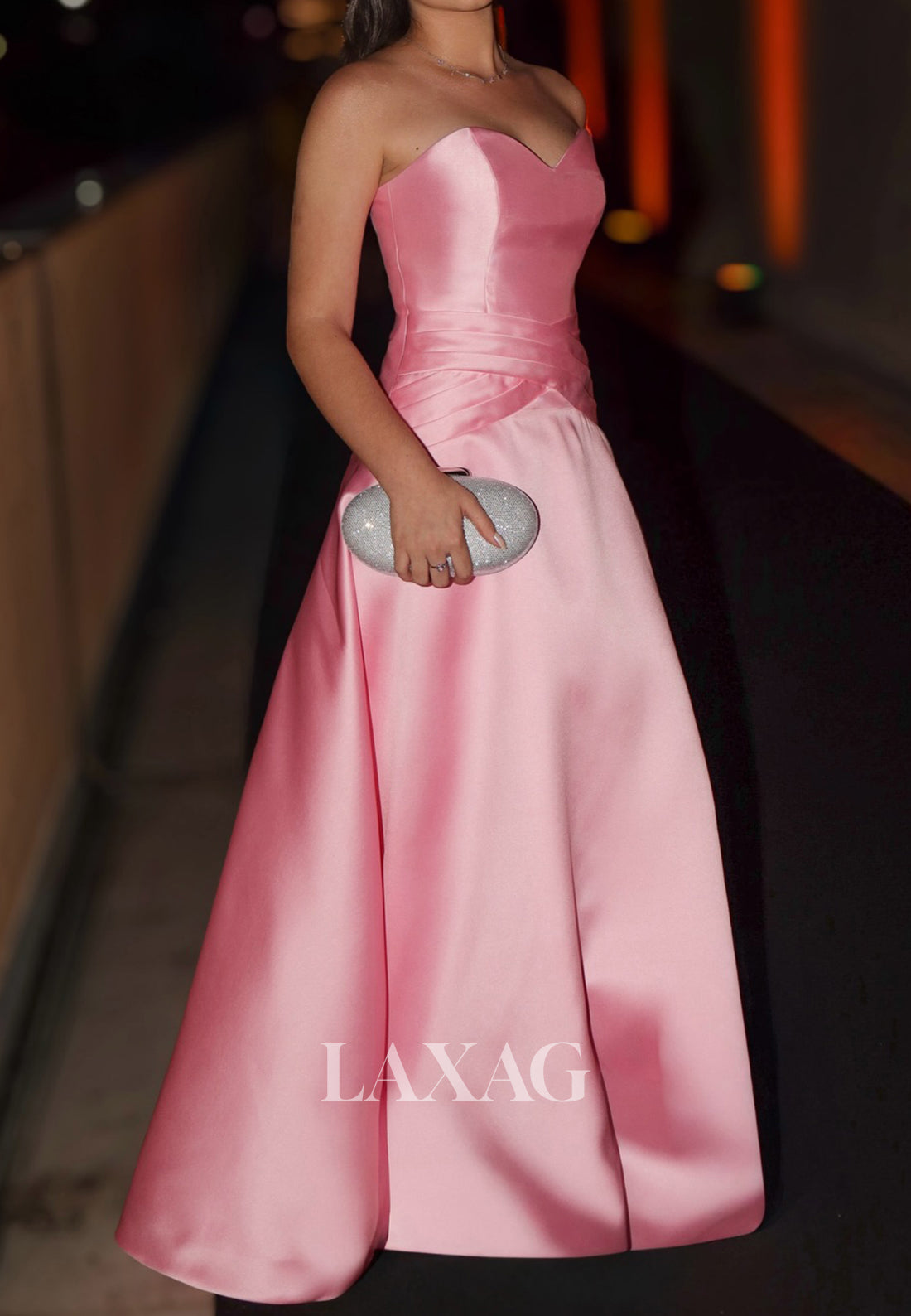 Off-Shoulder Sweetheart Sleeveless Floor-Length Satin Pleated Simple A-Line Party Prom Dress