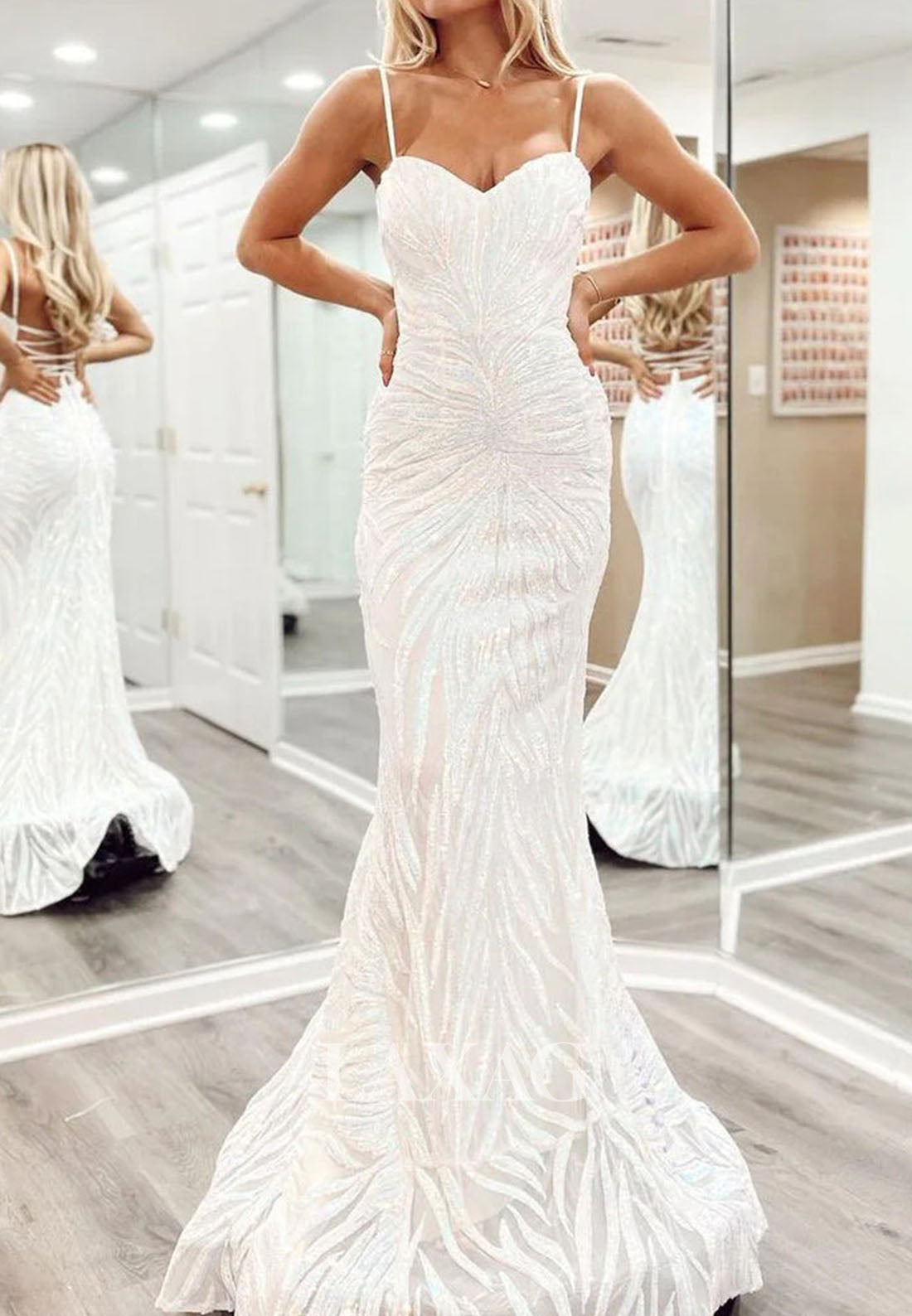 Sweetheart Spaghetti Straps Party Gowns Fully Sequined Applique Mermaid Prom Dress with Train