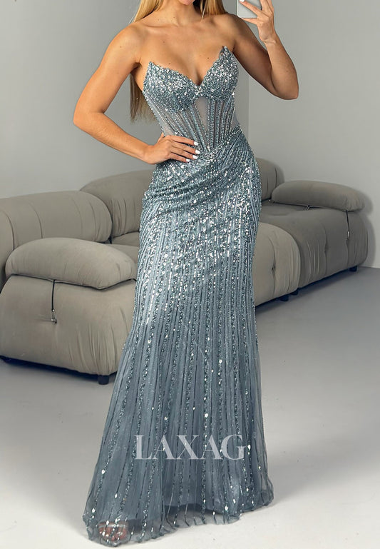 V-Neck Floor-Length Fully Sequined Beaded Party Gowns Off-Shoulder Floor-Length Mermaid Prom Dress