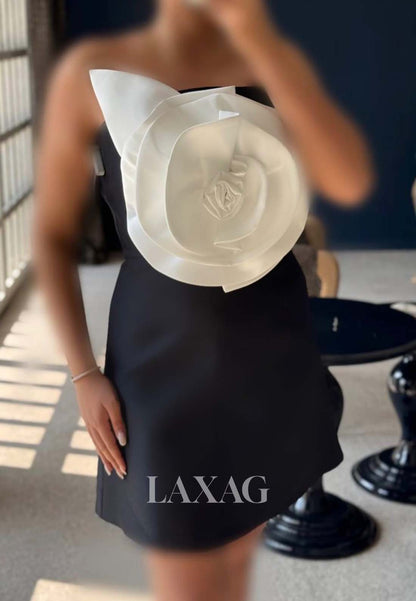 Tube Top Off-Shoulder Sleeveless Floral Embellished Pleated Satin Fitted Homecoming Dress