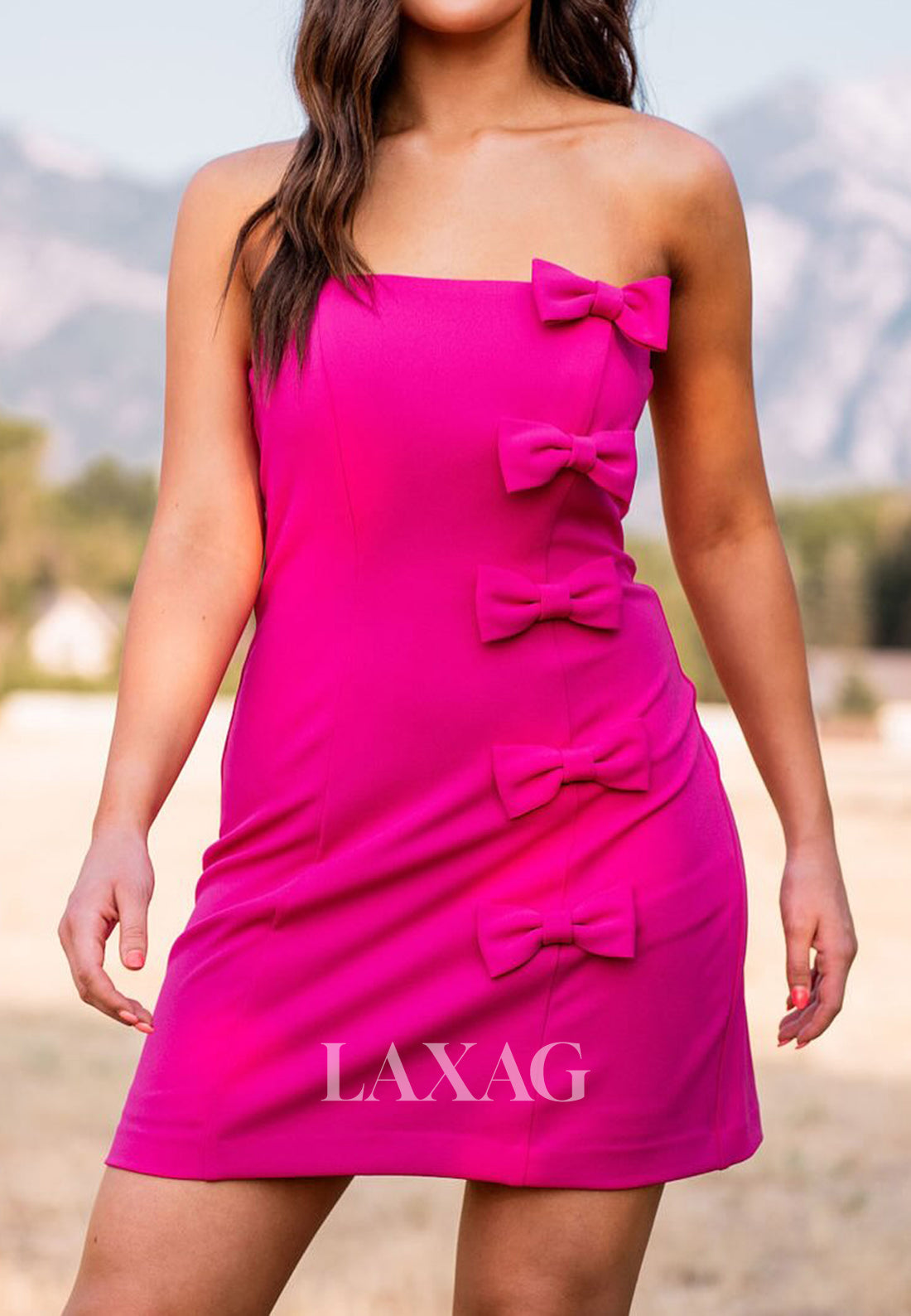 Tube Top Off-Shoulder Sleeveless Satin Short A-Line Party Homecoming Dress with Bows