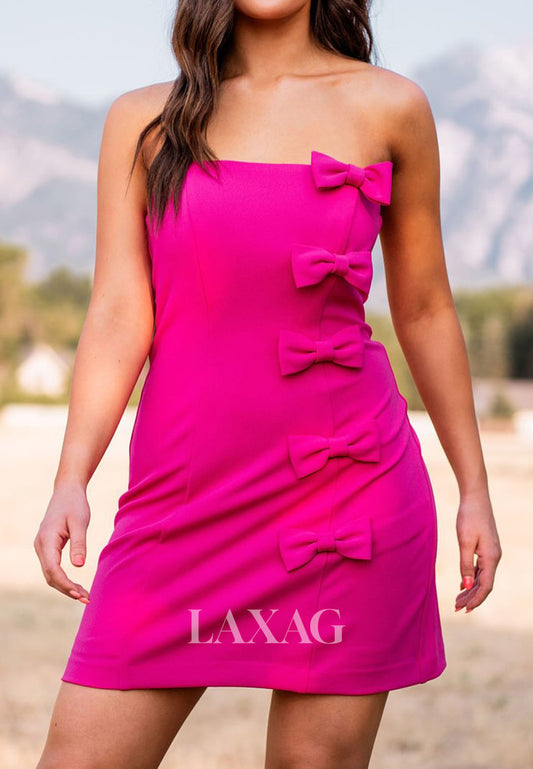 Tube Top Off-Shoulder Sleeveless Satin Short A-Line Party Homecoming Dress with Bows