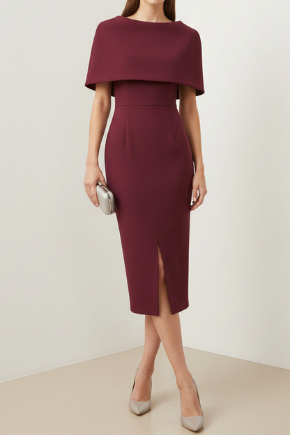 Scoop-Neck Sleeveless Satin Tea-Length Mermaid Wedding Guest Dress with Slit
