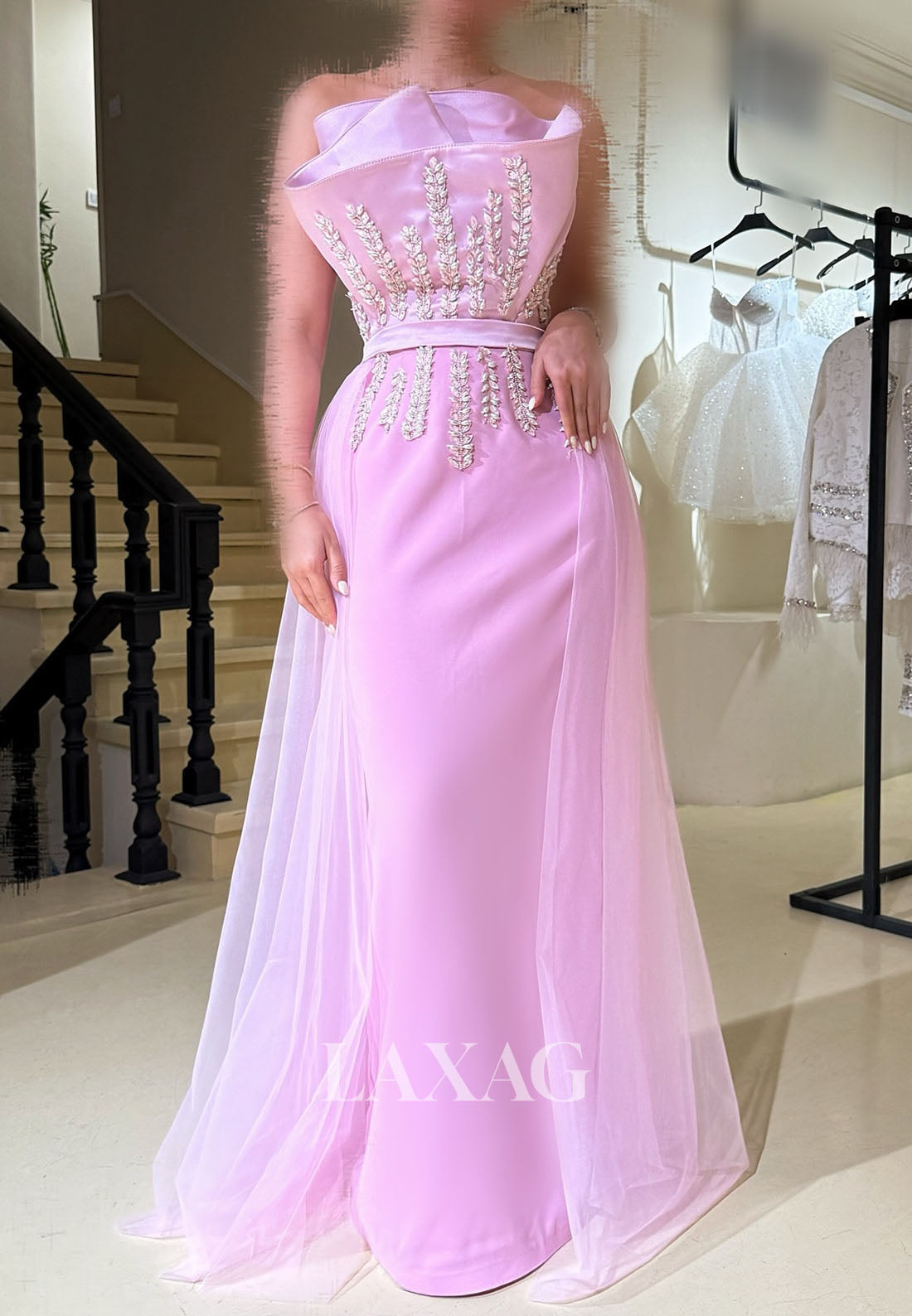 Asymmetrical-Neck Sleeveless Formal Gowns Off-Shoulder Rhinestone Satin Mermaid Evening Dress