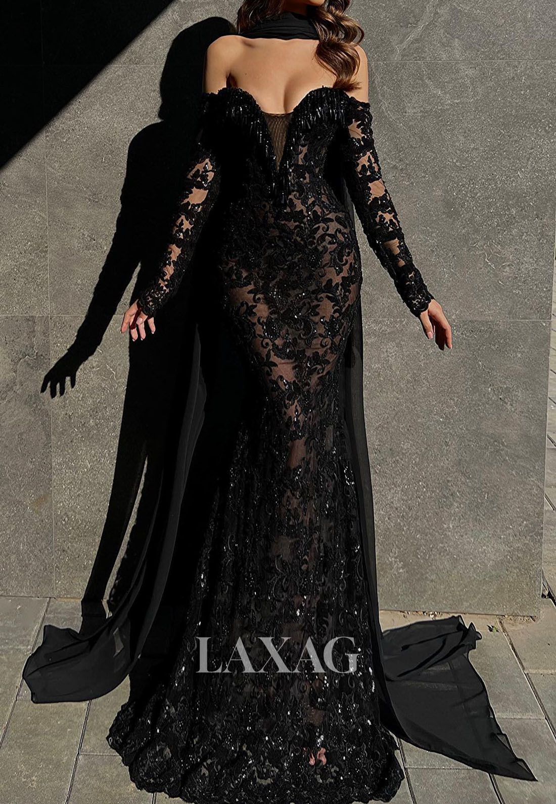 Sweetheart Long-Sleeves Mermaid Prom Dress Fully Sequined Beaded Applique Tulle Party Gowns