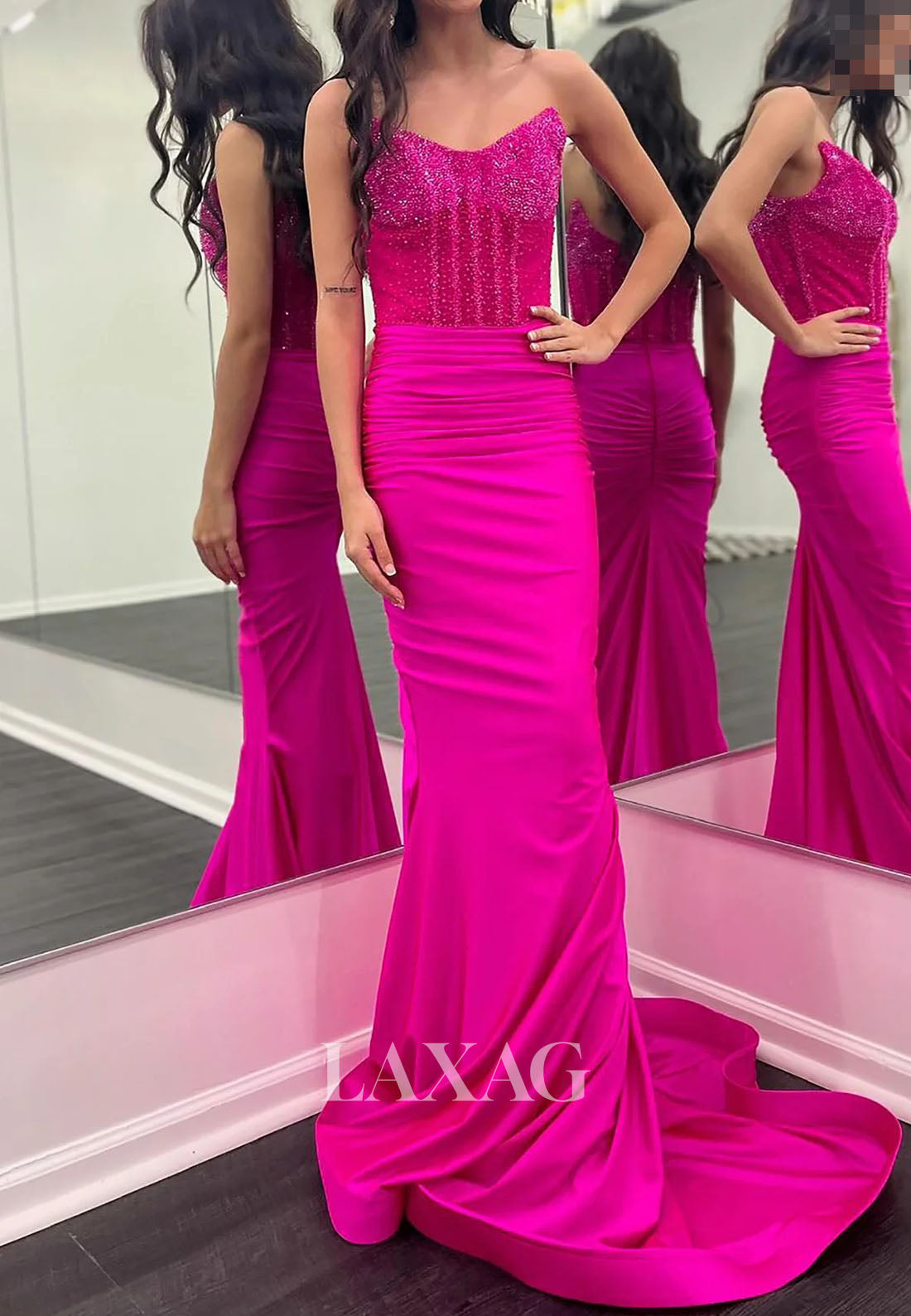 Sweetheart Off-Shoulder Beaded Sequined Party Gowns Sleeveless Pleated Satin Mermaid Prom Dress