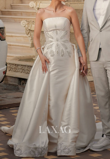 Tube Top Off-Shoulder Sleeveless Bride Gowns Sequined Beaded Mermaid Wedding Dress with Train