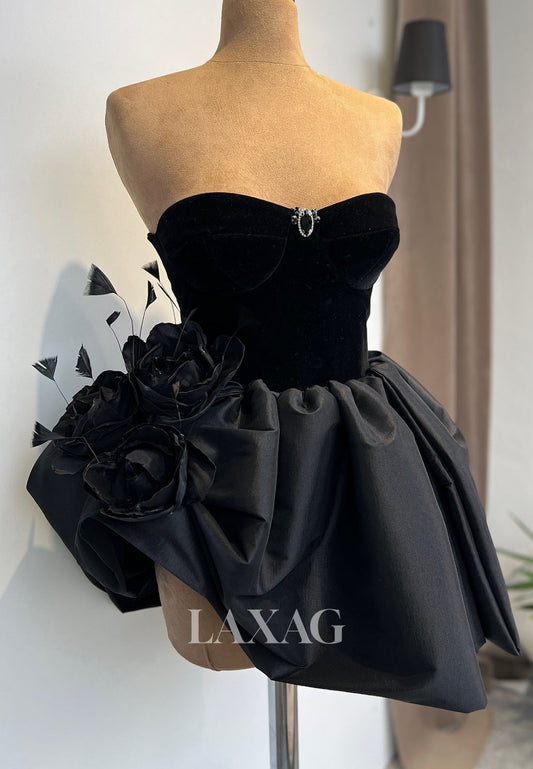 Off-Shoulder Sweetheart Beaded Floral Embellished Pleated Satin A-Line Party Homecoming Dress