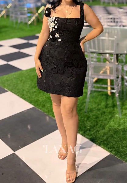 Square-Neck Straps Sleeveless Floral Embellished Applique A-Line Party Homecoming Dress