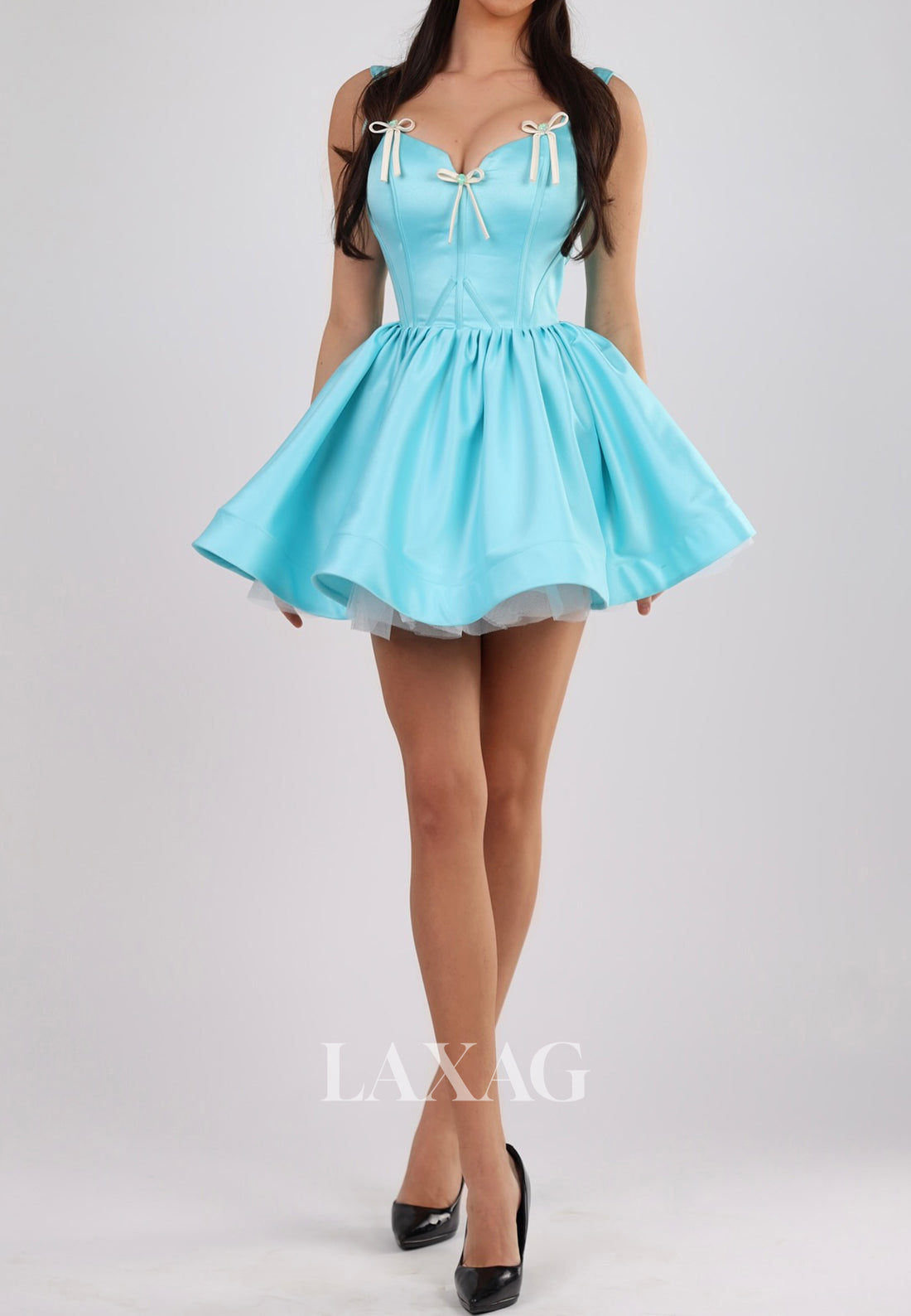 Sweetheart Straps Sleeveless Pleated Satin A-Line Homecoming Dress with Bows