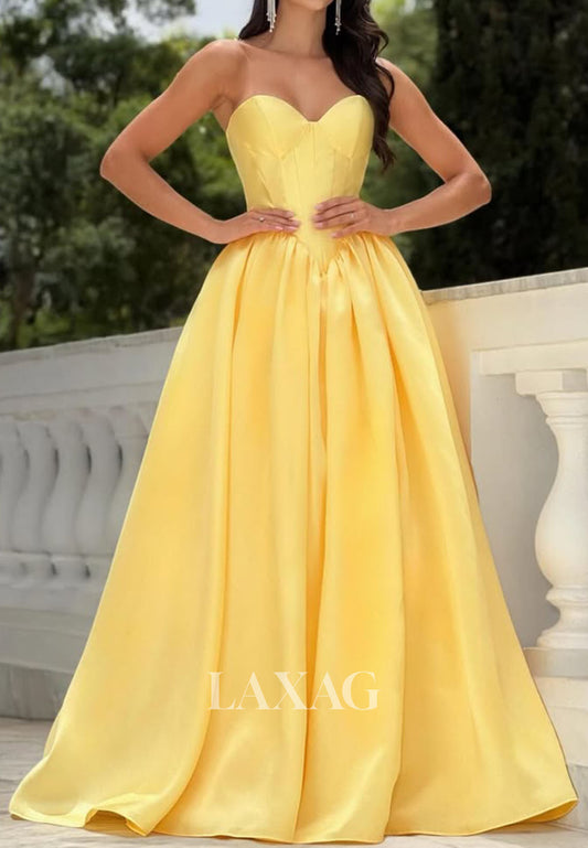 Sweetheart Sleeveless Floor-Length Party Gowns Off-Shoulder Satin Pleated A-Line Prom Dress