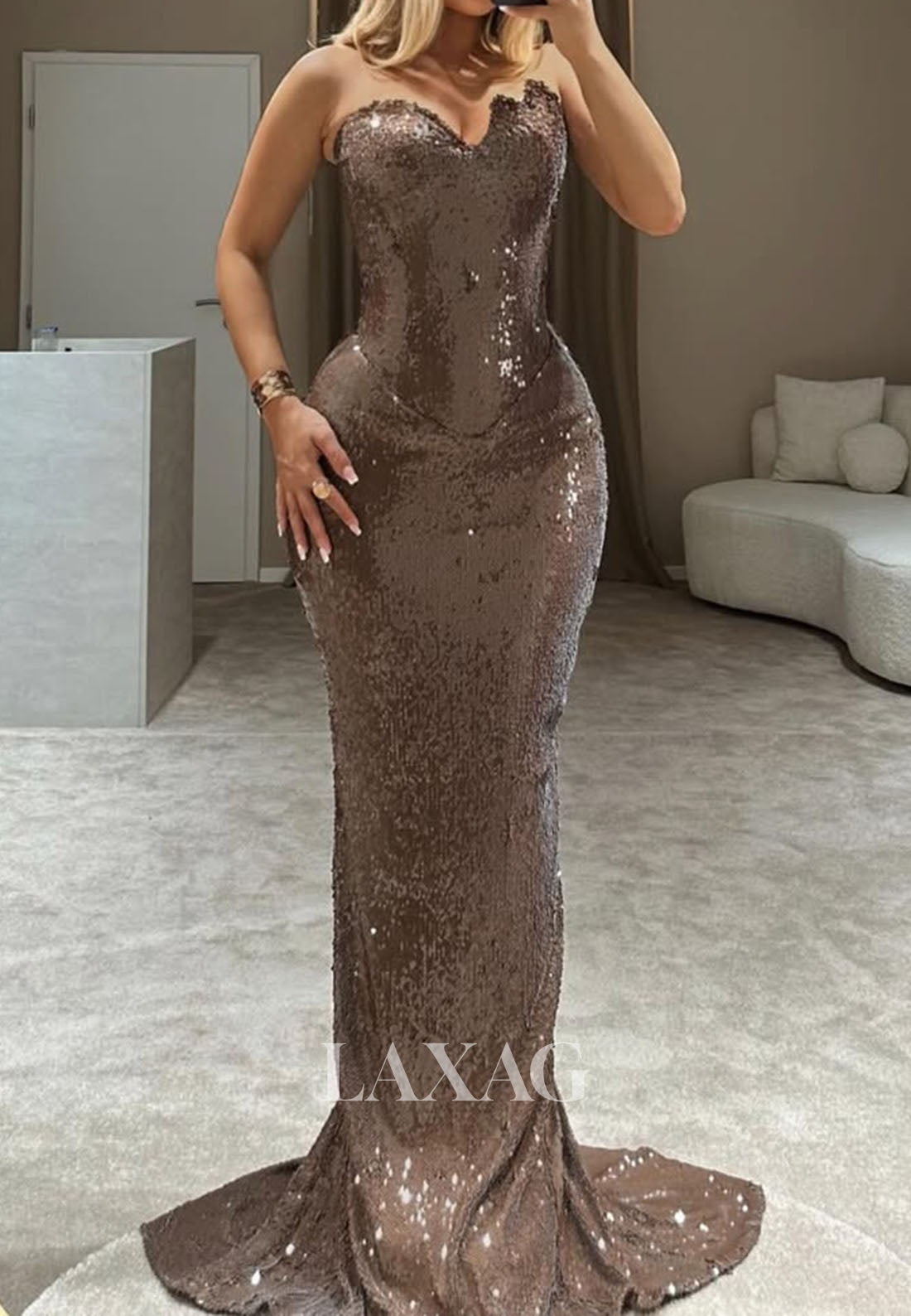 Sweetheart Sleeveless Sweep Train Formal Gowns Off-Shoulder Fully Sequined Mermaid Evening Dress