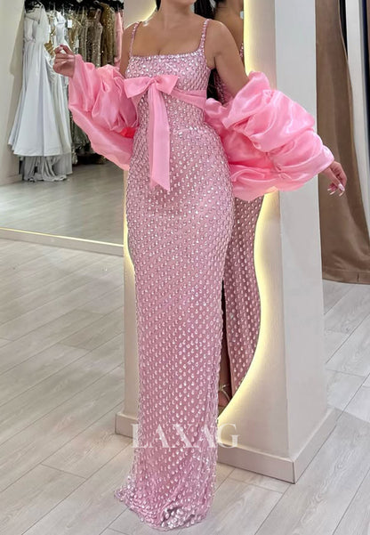 Square-Neck Sleeveless Mermaid Prom Dress Spaghetti Straps Fully Rhinestone Party Gowns