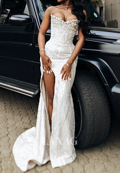 Off-Shoulder Sequined Beaded Mermaid Prom Dress Sweetheart Sleeveless Satin Party Gowns