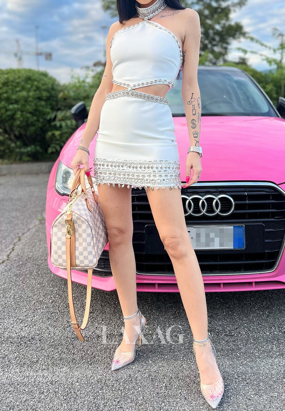 Halter-Neck Off-Shoulder Sleeveless Beaded Rhinestone Satin Mermaid Party Homecoming Dress