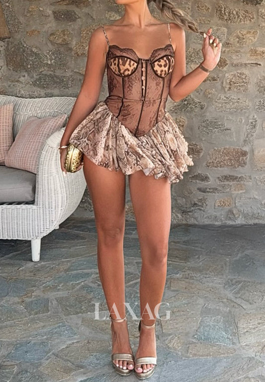 Sweetheart Spaghetti Straps Sleeveless Pleated Chiffon&Lace A-Line Party Homecoming Dress