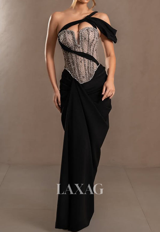 Sweetheart One-Strap Sleeveless Party Gowns Beaded Pleated Satin Mermaid Prom Dress