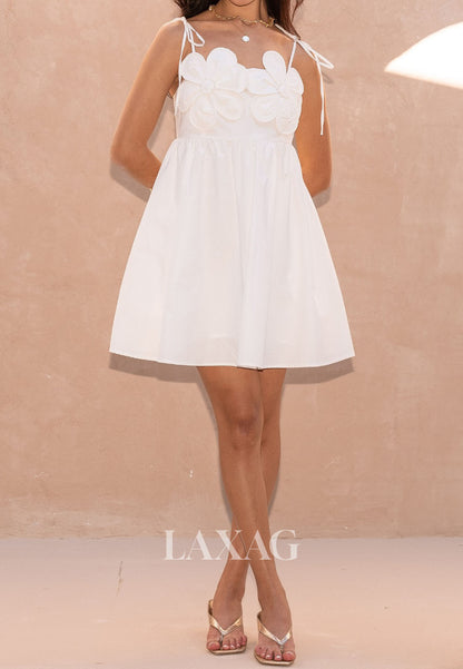 Tube Top Spaghetti Straps Sleeveless Floral Embellished Chiffon Pleated A-Line Homecoming Dress