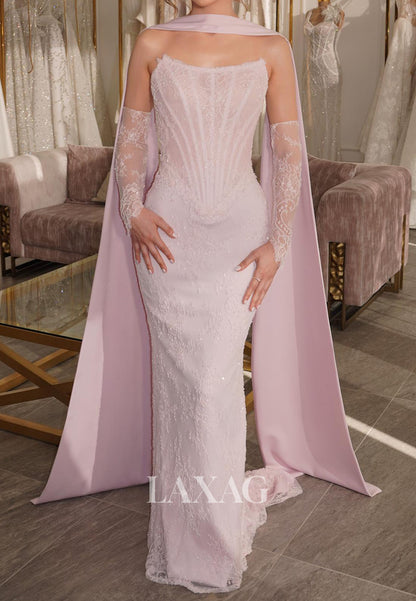 Scoop-Neck Off-Shoulder Prom Gowns Sleeveless Sequined Lace Applique Mermaid Evening Dress