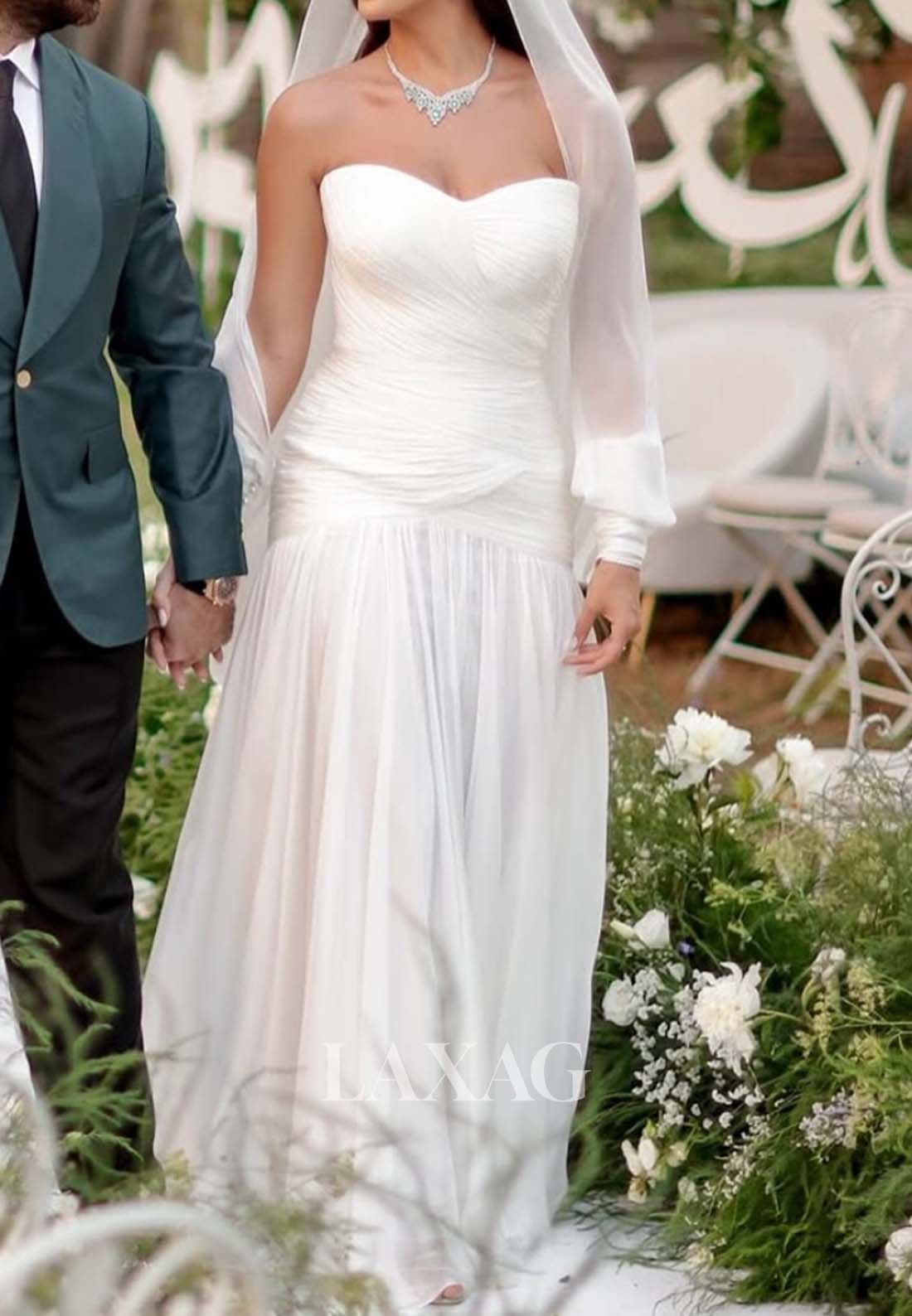 Sleeveless Pleated Chiffon Bride Gowns Sweetheart Off-Shoulder Simple Mermaid Wedding Dress