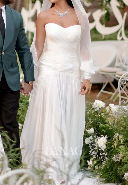 Sleeveless Pleated Chiffon Bride Gowns Sweetheart Off-Shoulder Simple Mermaid Wedding Dress