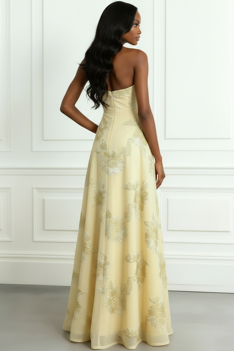 Asymmetrical-Neck Sleeveless Jacquard Satin Floor-Length A-Line Evening Dress