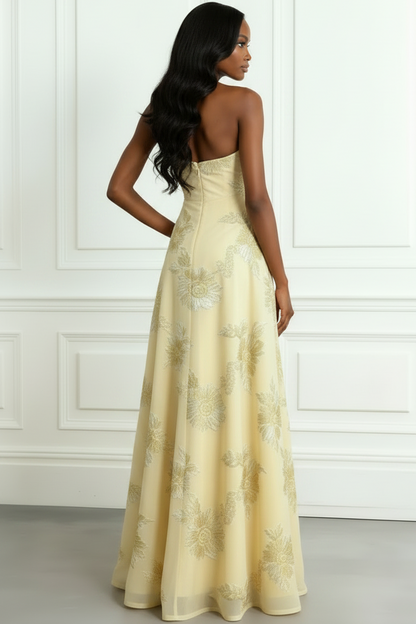 Asymmetrical-Neck Sleeveless Jacquard Satin Floor-Length A-Line Evening Dress