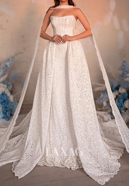 Bateau-Neck Off-Shoulder Sleeveless Mermaid Wedding Dress Pearls Allover Lace Bride Gowns