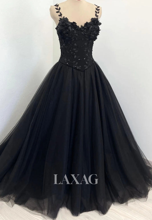 Spaghetti Straps Pleated Tulle Formal Gowns Sweetheart Sequined Applique A-Line Wedding Dress