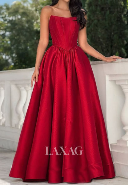 Bateau-Neck Off-Shoulder Sleeveless Floor-Length Satin Pleated Simple A-Line Party Prom Dress