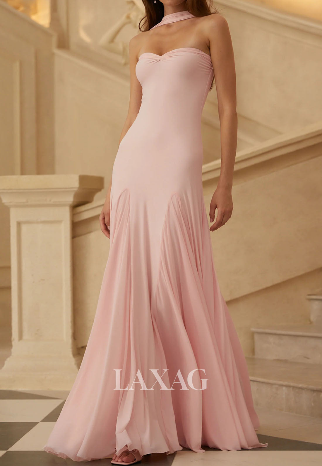 Sweetheart Chiffon Pleated Fitted Prom Dress Off-Shoulder Sleeveless Floor-Length Party Gowns