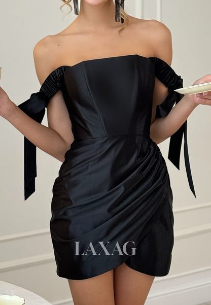 Bateau-Neck Off-Shoulder Sleeveless Pleated Satin Simple Mermaid Party Homecoming Dress