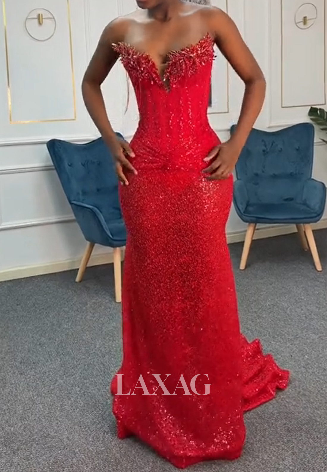 Sweetheart Fully Sequined Beaded Formal Gowns Off-Shoulder Rhinestone Mermaid Prom Dress