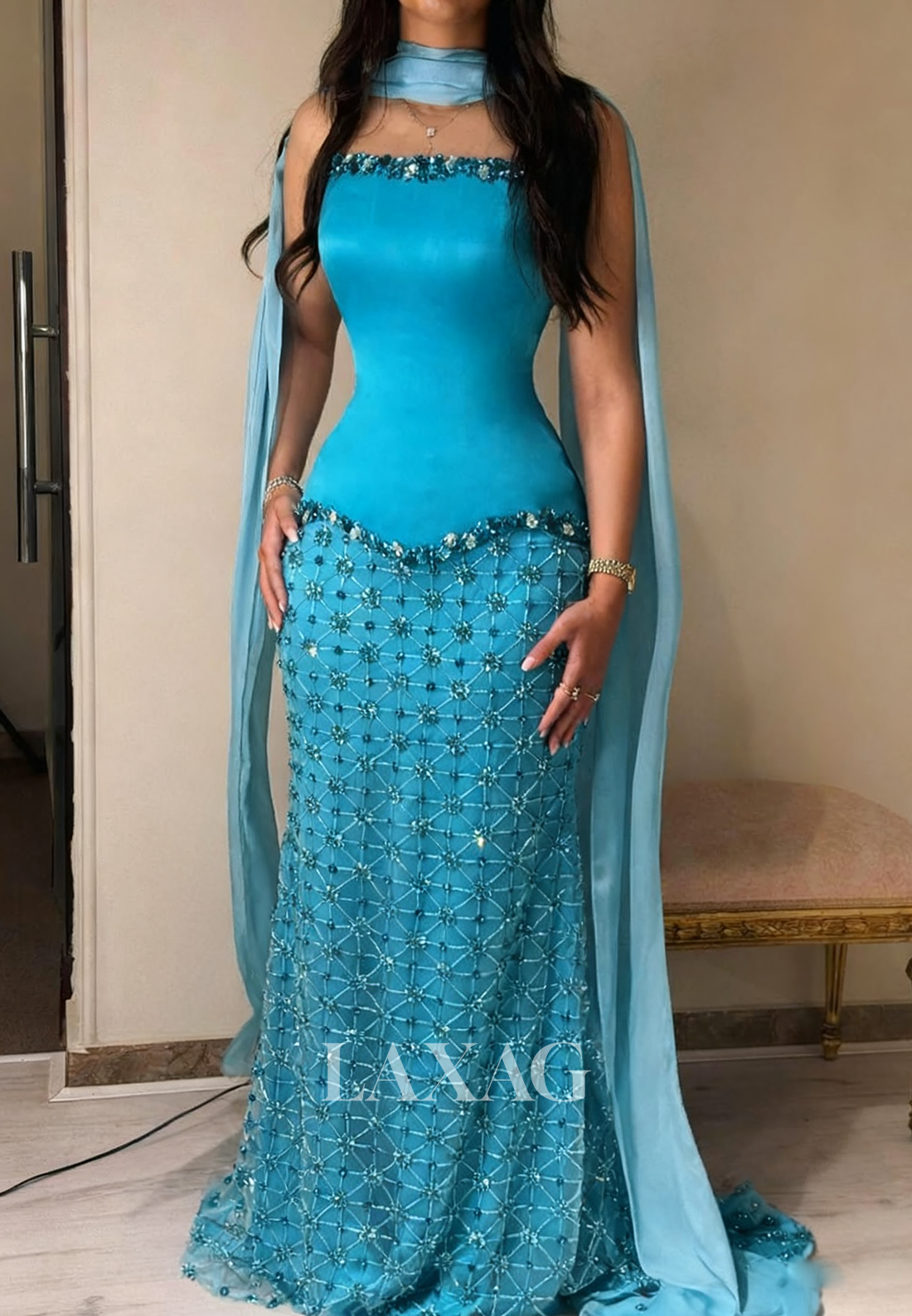 Tube Top Sequined Beaded Satin Party Gowns Off-Shoulder Sleeveless Mermaid Prom Dress