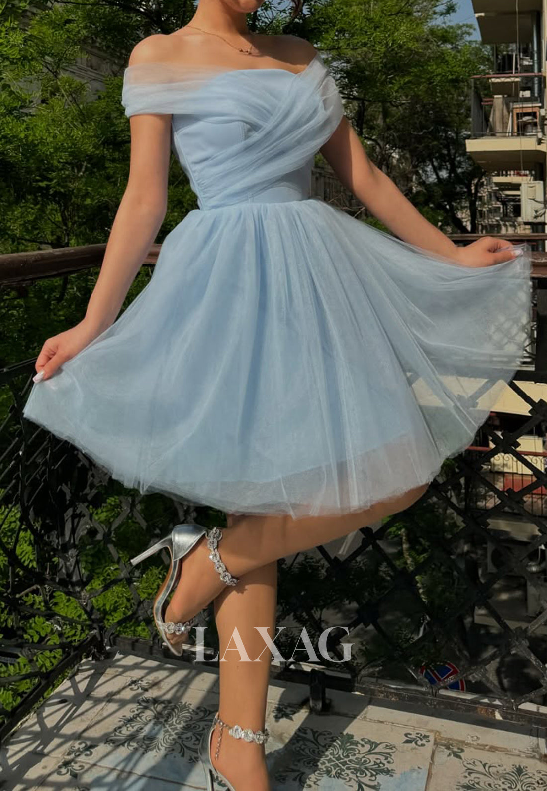 Tube Top Off-Shoulder Sleeveless Pleated Tulle Short A-Line Party Homecoming Dress