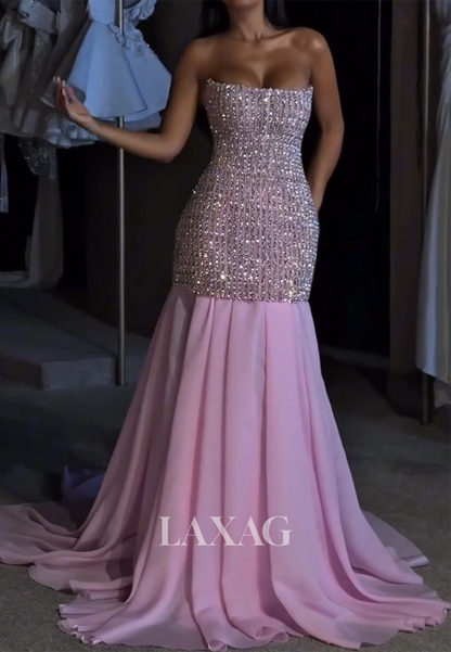 Bateau-Neck Off-Shoulder Rhinestone Party Gowns Sleeveless Pleated Chiffon A-Line Prom Dress