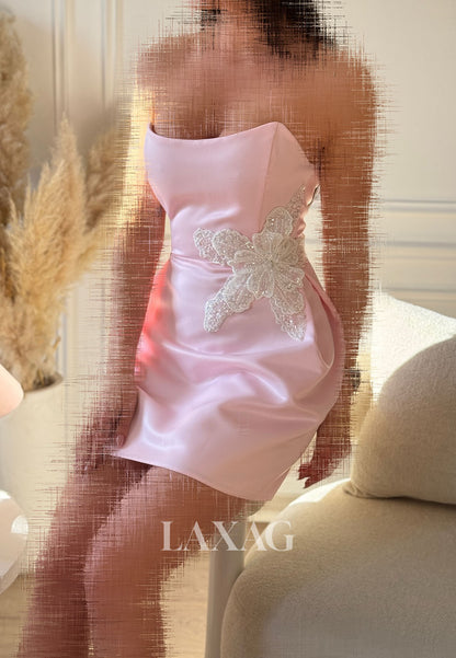 Scoop-Neck Sleeveless Sequined Floral Embellished Satin Short A-Line Party Homecoming Dress