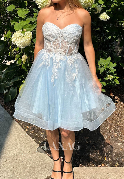Off-Shoulder Sweetheart Sleeveless Lace Applique Pleated Tulle A-Line Party Homecoming Dress