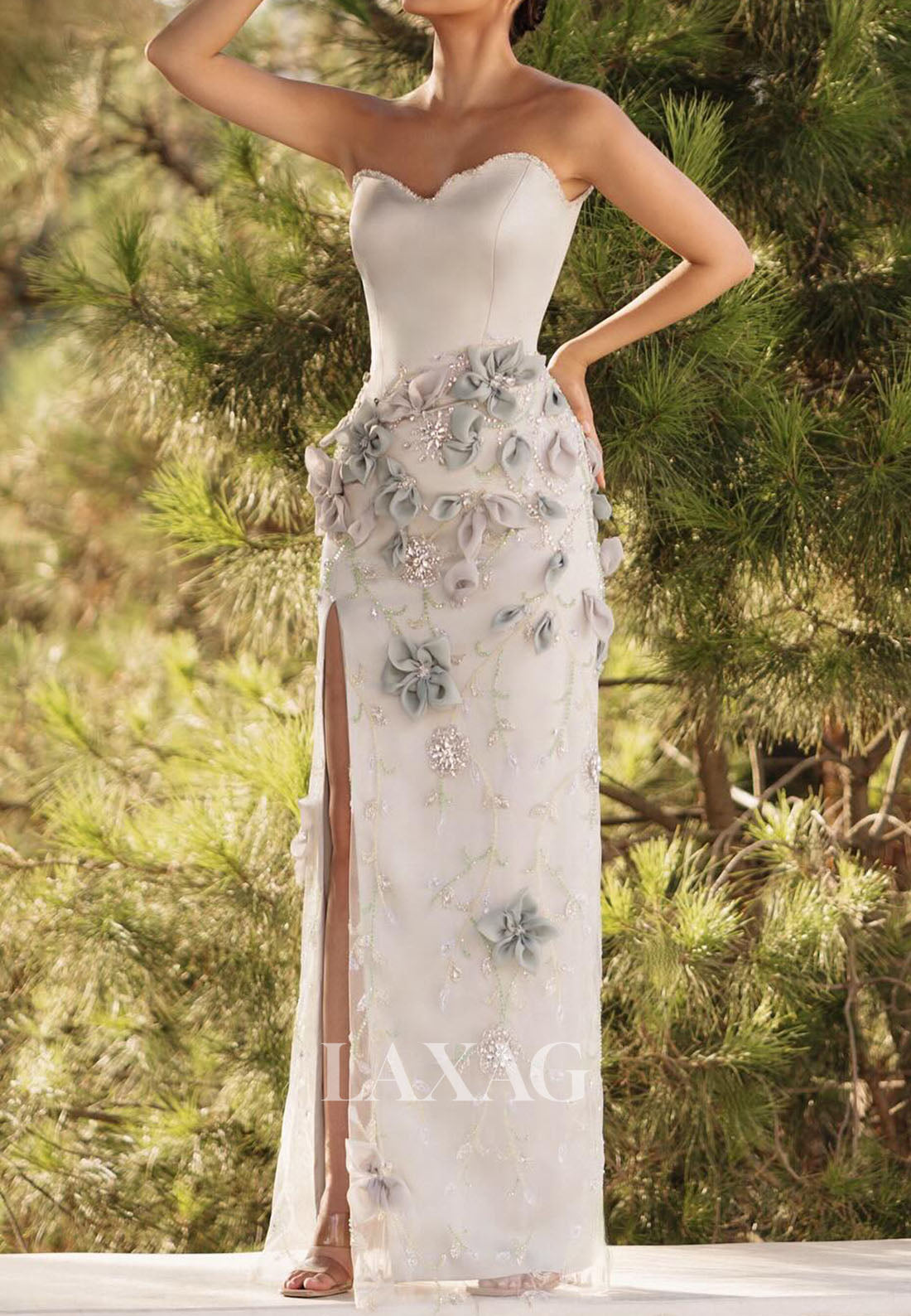 Sweetheart Off-Shoulder Formal Gowns Sleeveless Floral Embellished Sequined Beaded Mermaid Evening Dress