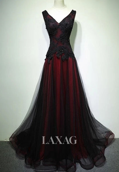 V-Neck Sleeveless Applique Pleated Tulle Formal Gowns Off-Shoulder Beaded Sequined A-Line Wedding Dress