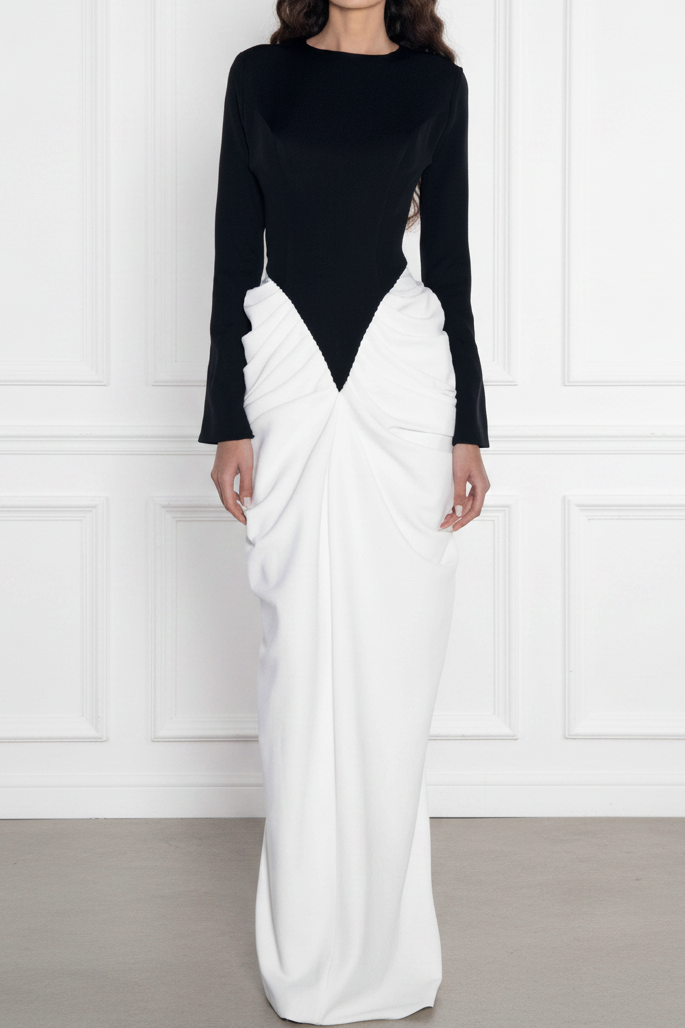 Long Sleeve Draped Column Gown
