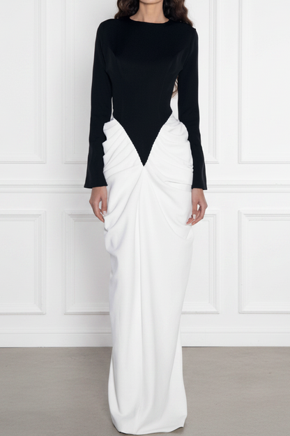 Long Sleeve Draped Column Gown