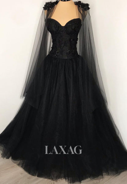 Sweethrart Sequined Applique A-Line Wedding Dress Sleeveless Pleated Tulle Formal Gowns