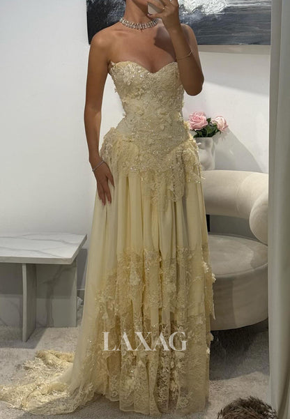 Sweetheart Off-Shoulder Satin A-Line Prom Dress Sleeveless Sequined Lace Applique Party Gowns