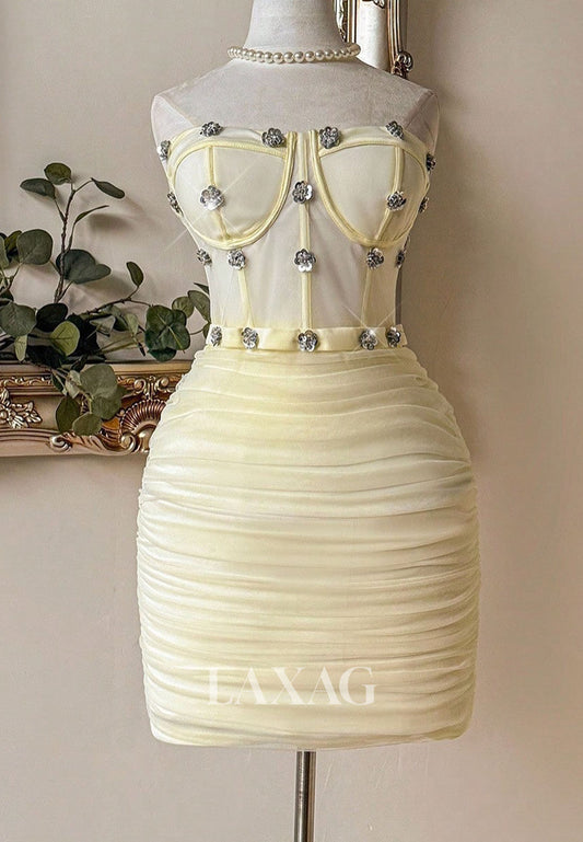 Off-Shoulder Sleeveless Sweetheart Rhinestone Pleated Chiffon Mermaid Party Homecoming Dress