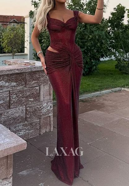 Sweetheart Straps Floor-Length Slit Party Gowns Sleeveless Pleated Tulle Mermaid Prom Dress