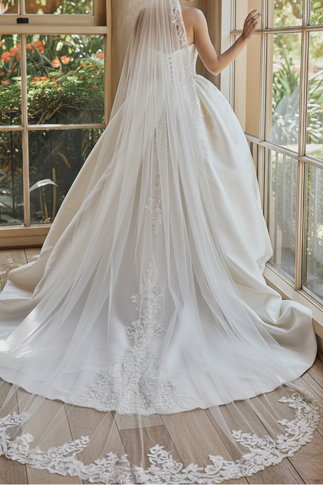 Bateau-Neck Sleeveless Beaded Lace Applique Satin Pleated A-Line Wedding Dress