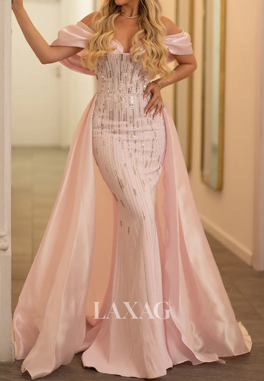 Tube Top Sleeveless Mermaid Prom Dress Off-Shoulder Sequined Beaded Satin Party Gowns