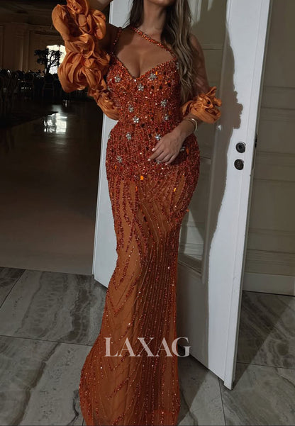 V-Neck Spaghetti Straps Mermaid Prom Dress Fully Sequined Beaded Rhinestone Party Gowns