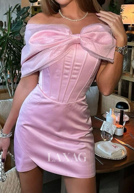 Bow-Sweetheart Off-Shoulder Sleeveless Pleated Satin Mermaid Party Homecoming Dress